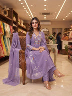Very Beautiful Festive Embroidery Mul Chanderi Anarkali Suit Set