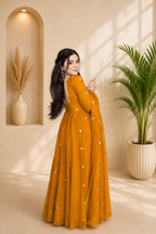 Neha Elegant Mustard Yellow Faux Georgette Anarkali Suit Set