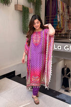 New Designer Pure Banana Silk Kaftan Set with Pants