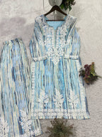 Very Attractive Multi Striped Rayon Embroidery Chikankari Suit Set