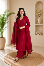 Elegant Red Roman Silk Embroidered Suit Set