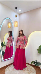 Festive Designer Rani Pink Georgette Indo-Western Set