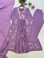 Very Beautiful Festive Embroidery Mul Chanderi Anarkali Suit Set