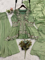 Very Attractive Teal Green Rangoli Silk Embroidered Suit Set