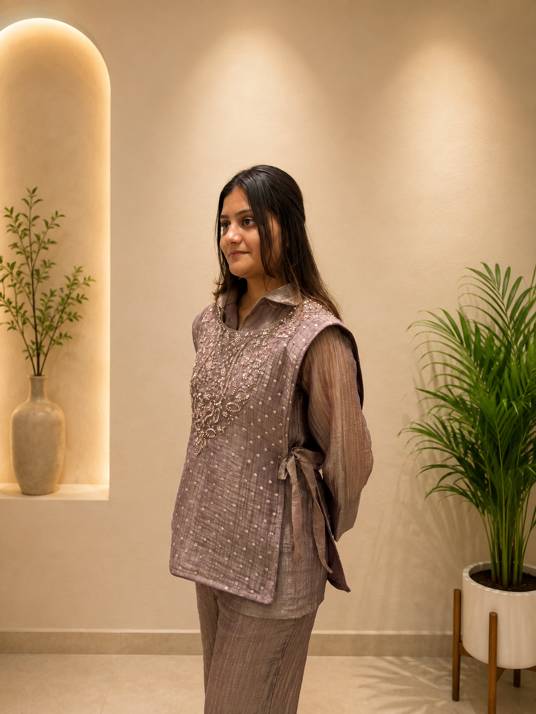 Very Attractive Festive Salsa Silk Handwork Co-Ord Set