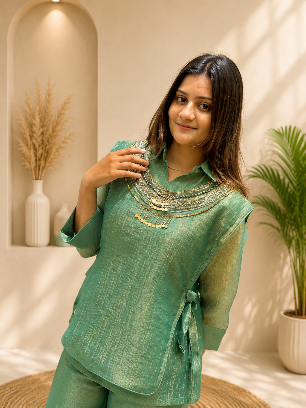 Elegant Sage Green Salsa Crushed Festive Co-Ord Set