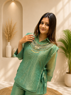 Elegant Sage Green Salsa Crushed Festive Co-Ord Set