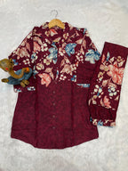 Premium Maroon Pure Cotton Printed Co-Ord Set