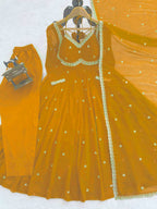 Neha Elegant Mustard Yellow Faux Georgette Anarkali Suit Set
