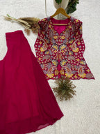 Festive Designer Rani Pink Georgette Indo-Western Set