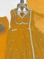Neha Elegant Mustard Yellow Faux Georgette Anarkali Suit Set