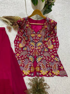 Festive Designer Rani Pink Georgette Indo-Western Set