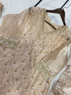 New Designer Golden Fandy Silk Embroidered Suit Set with Organza Dupatta