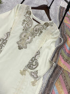 Elegant Star Georgette Embroidered Salwar Suit with Multicolor Chevron Dupatta