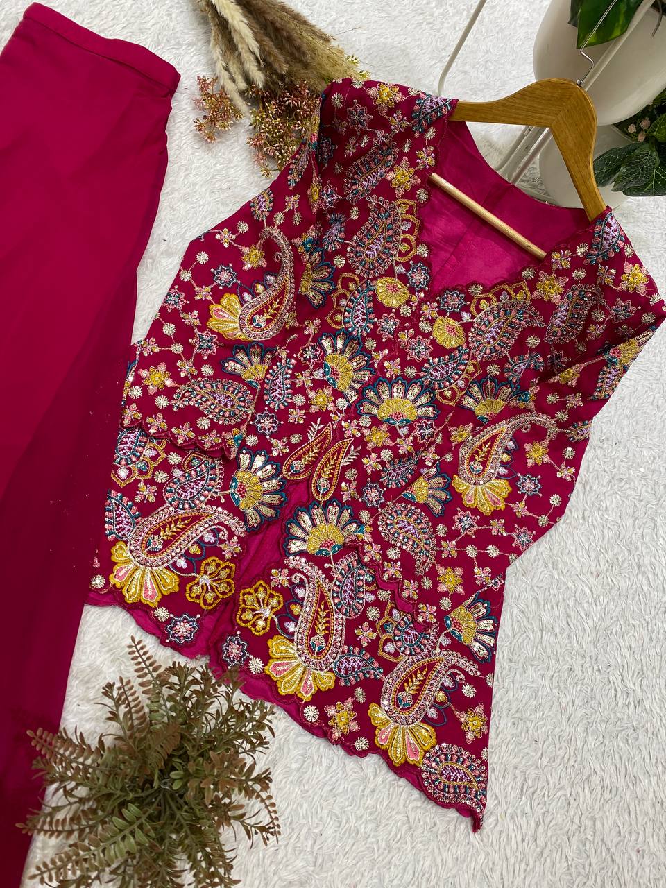 Festive Designer Rani Pink Georgette Indo-Western Set