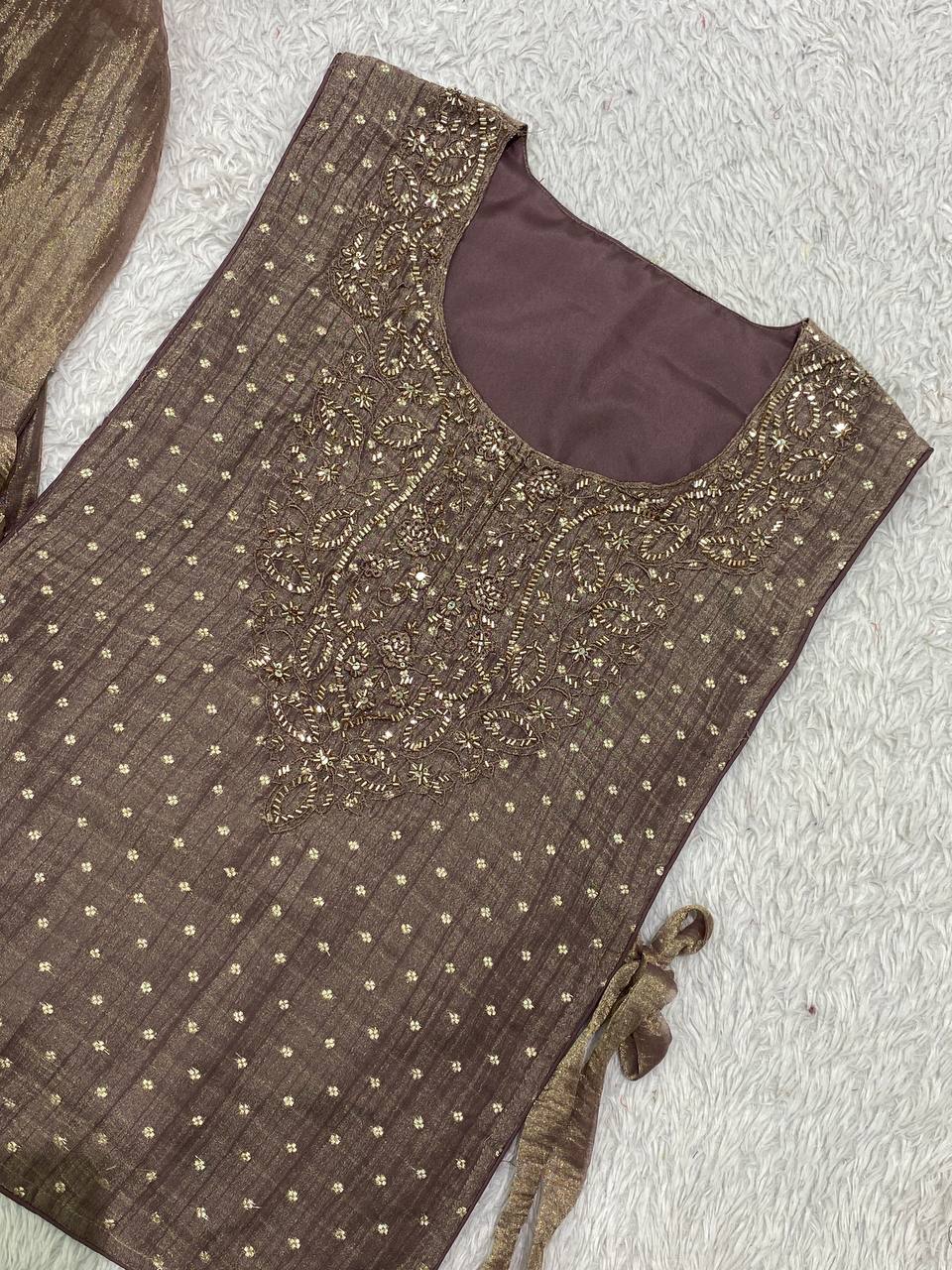 Very Attractive Festive Salsa Silk Handwork Co-Ord Set