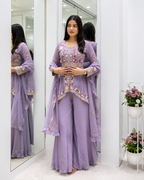 Very Beautiful Lavender Rangoli Silk Embroidered Suit Set
