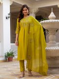 Luxury Pure Viscose Mango Silk Floral Embroidered Suit Set