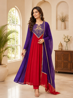 Festive Sequence Embroidered Mul Chanderi Anarkali Suit Set