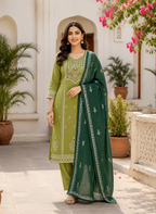 Elegant Green Hand Block Printed Pure Cotton Suit Set
