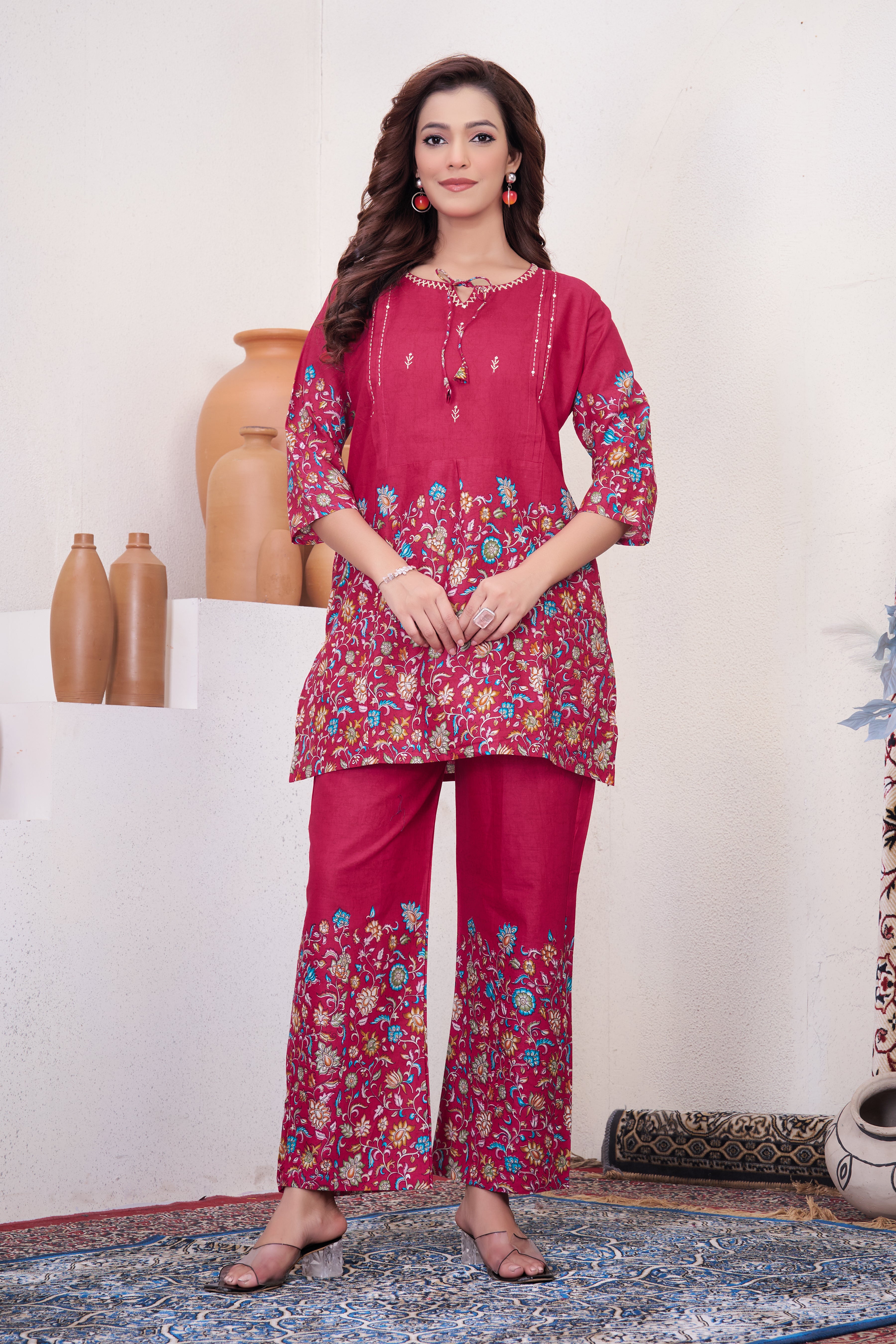 Beautiful Pink Designer Pure Cotton Co-ord Set