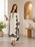 Ivory Biscuit Slub Monochrome Threadwork Kurta Set