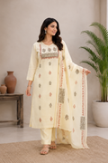 Ivory Cream Pure Cotton Hand Block Print Kurta Pant Set