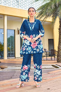 Premium Blue Pure Cotton Floral Co-ords Set
