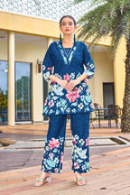 Premium Blue Pure Cotton Floral Co-ords Set