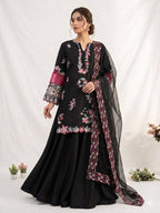 New Designer Black Crape Silk Embroidered Sharara Suit Set with Organza Dupatta