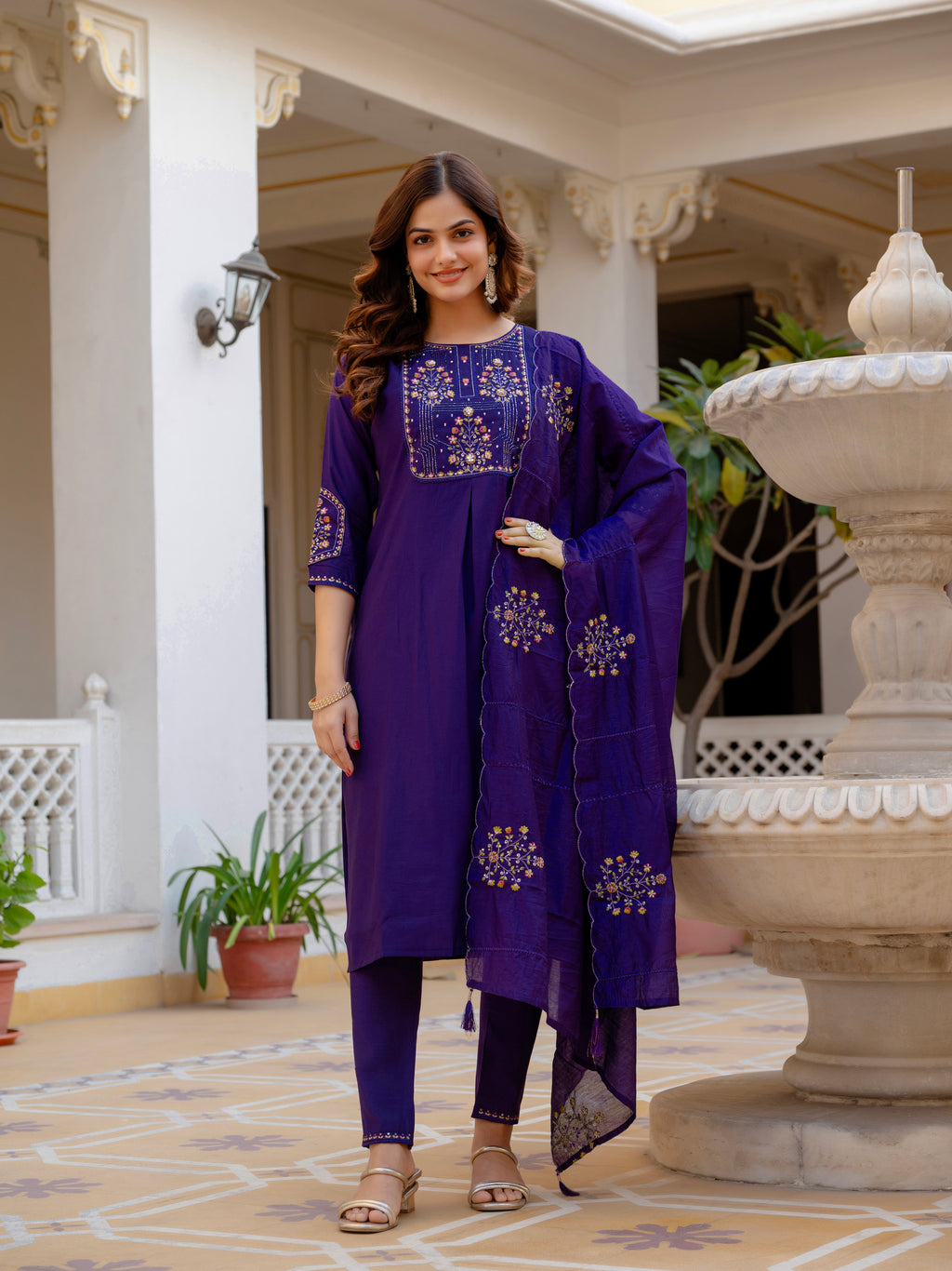 Designer Embroidered Mango Silk Suit Set for Women