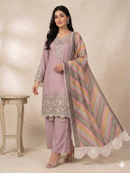 Elegant Star Georgette Embroidered Salwar Suit with Multicolor Chevron Dupatta