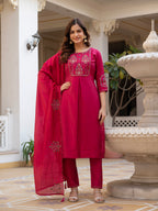Pink Mango Silk Traditional Dress with Embroidered Dupatta