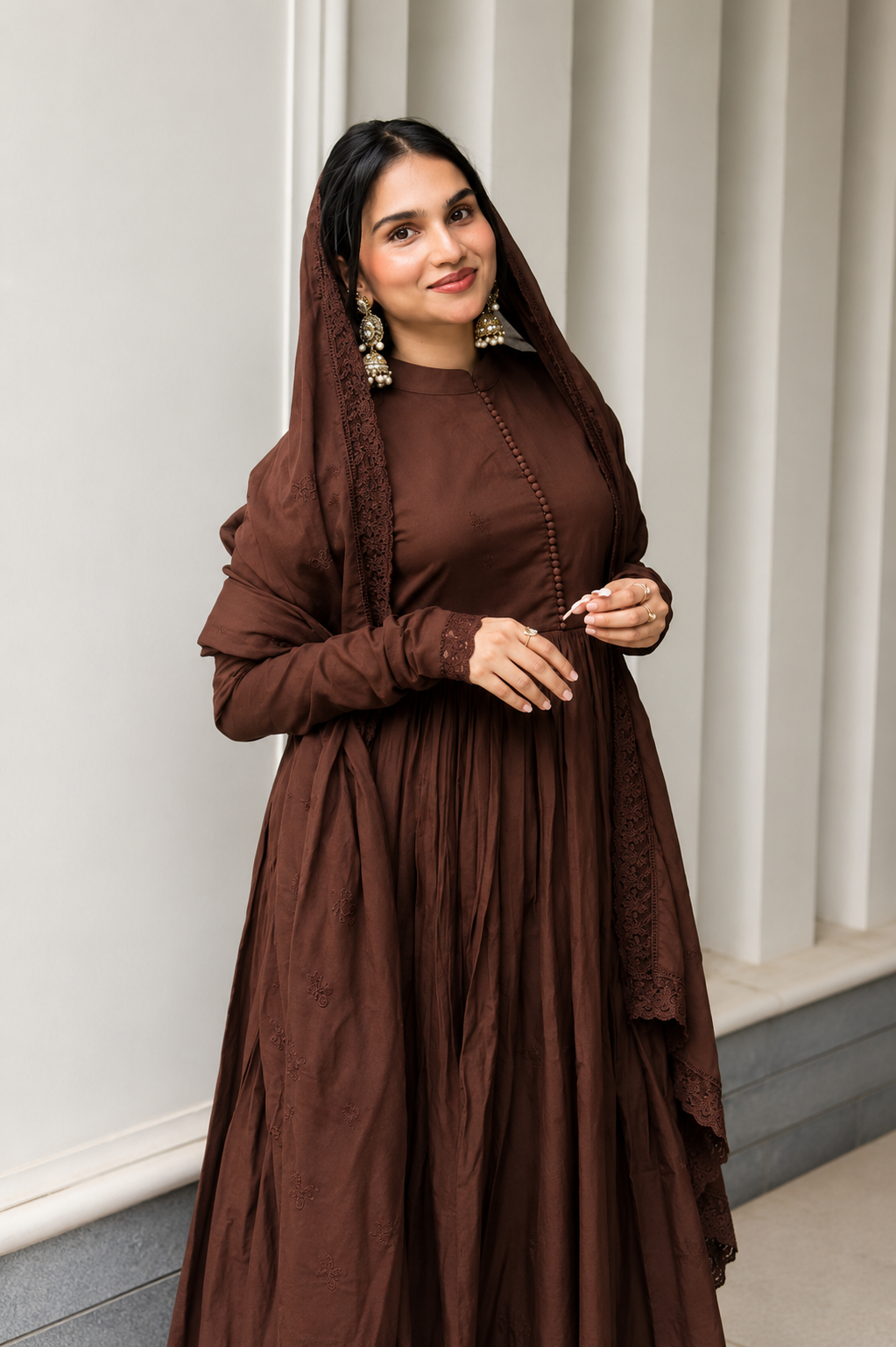 New Designer Party Wear Look Roman Silk Embroidered Anarkali Gown Set