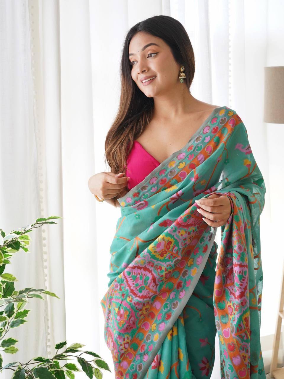 Women's Designer Pure Soft Kashmiri Pasmina Kachi Work Saree