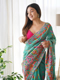 Women's Designer Pure Soft Kashmiri Pasmina Kachi Work Saree