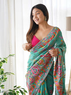 Women's Designer Pure Soft Kashmiri Pasmina Kachi Work Saree