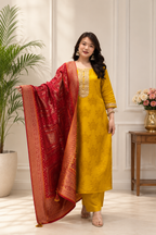 Designer Pure Banarasi Jacquard Weaving Suit Set with Dupatta