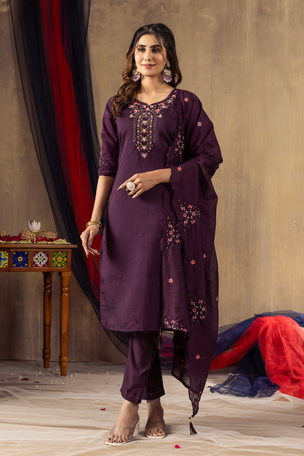 Elegant Roman Silk Kurta Pant Dupatta Set for Women