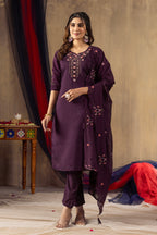 Elegant Roman Silk Kurta Pant Dupatta Set for Women