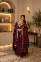 New Designer Vichitra Silk Embroidered Anarkali Suit Set