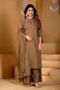 Beautiful Brown Viscose Mango Silk Anarkali Kurti Set