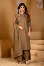 Beautiful Brown Viscose Mango Silk Anarkali Kurti Set