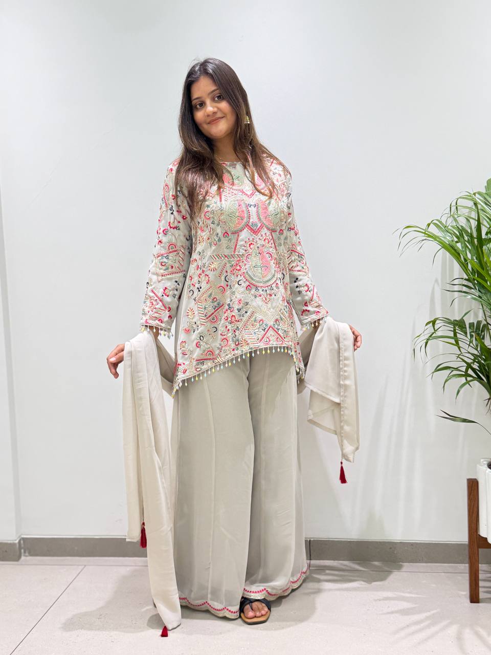 New Designer Faux Georgette Embroidery Work Suit Set