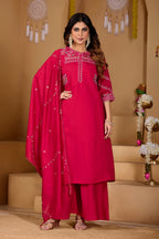 Attractive Rani Pink Viscose Mango Silk Anarkali Kurti Set