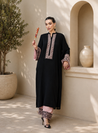 Black Rayon Thread Work Cotton Co-ord Kurta Set