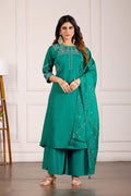 Designer Rama Green Viscose Mango Silk Anarkali Kurti Set