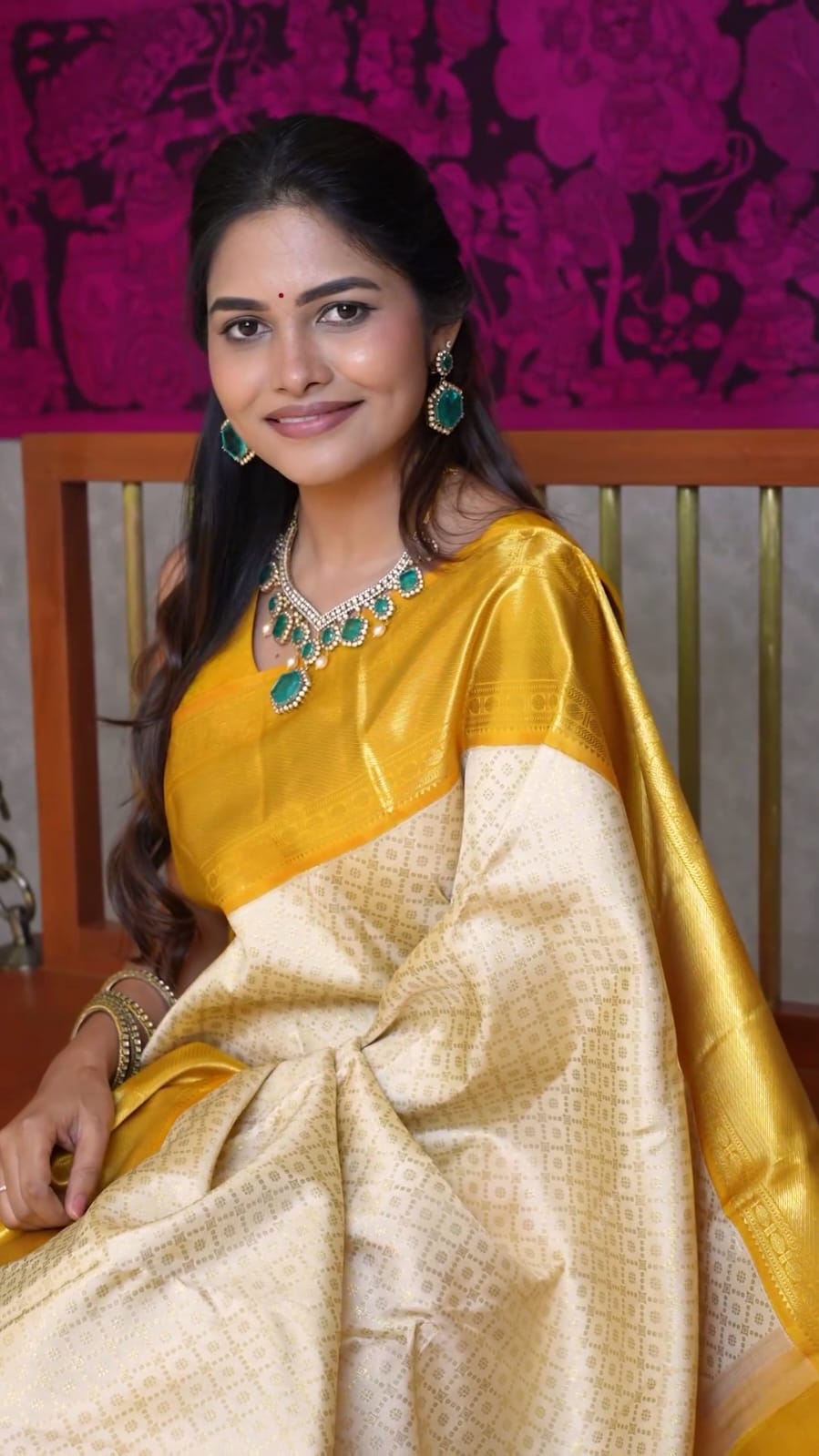 Beige Banarasi Silk Woven Design Saree With Gold Zari Weaving