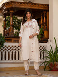 Women’s White Embroidered Mango Silk 3-Piece Suit Set