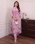 Festive Printed Hand Embroidery Soft Muslin Suit Set